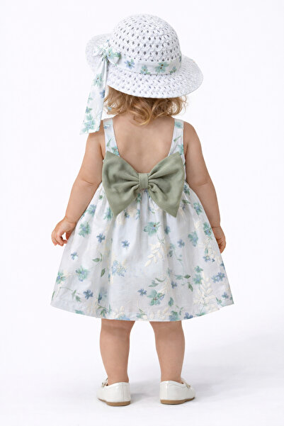 Chicsy Baby Baby Girl Floral Patterned Dress Hat Summer Dress Back Bow Detail...