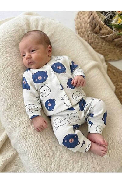 Eflin Çocuk Giyim Erkek Bebek Ayıcıklı Uzun Kollu Pijama Takımı