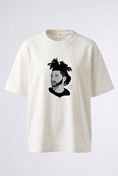 Anetos The Weeknd_60 Design Printed Oversize White T-Shirt