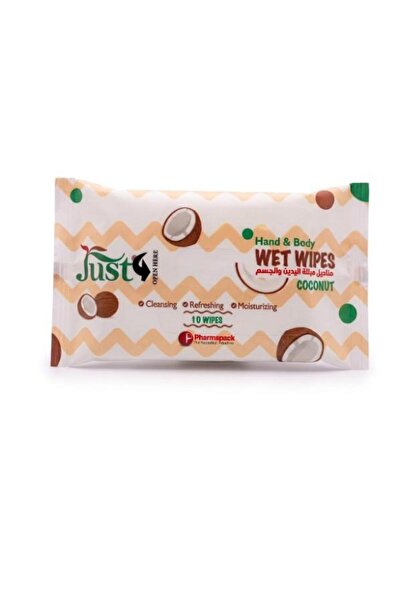 JUST COCONUT HAND & BODY WET WIPES 10 WIPES