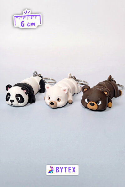 BytexStore Sevimli Ayıcıklar 3'lü Anahtarlık Seti - Panda Kutup Ayısı Boz Ayı...