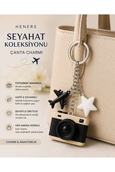 Heners Seyahat Temalı Bag Charm Çanta Aksesuarı – Uçak, Bavul & Pasaport / Uç...