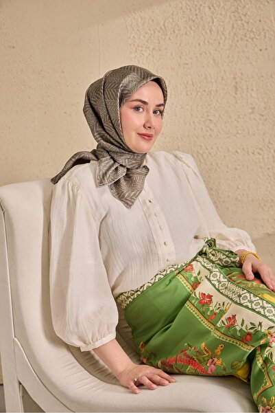 Silk Home Twill İpek Eşarp Minimal Desen Küf Yeşili 90x90