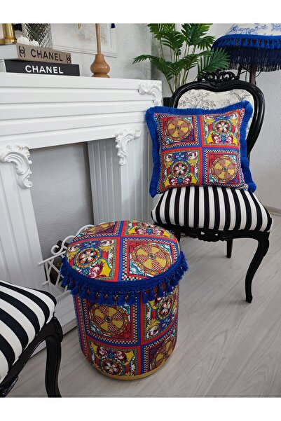 Nevena handmade Milano model mavi püsküllü puf