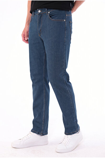 blayn jeans Men's Petrol Blue Light Non-Marking Cotton Flexible Denim Jean Je...