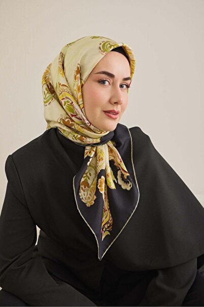 Silk Home وشاح حريري من التويل بنمط أخضر باستيل 90x90