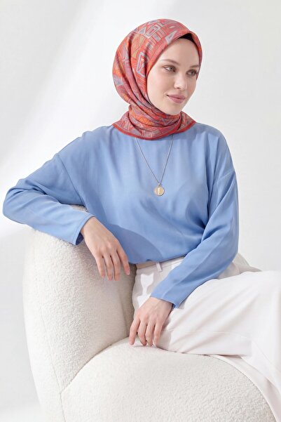 Silk Home وشاح ناعم باللون الأحمر الهندسي