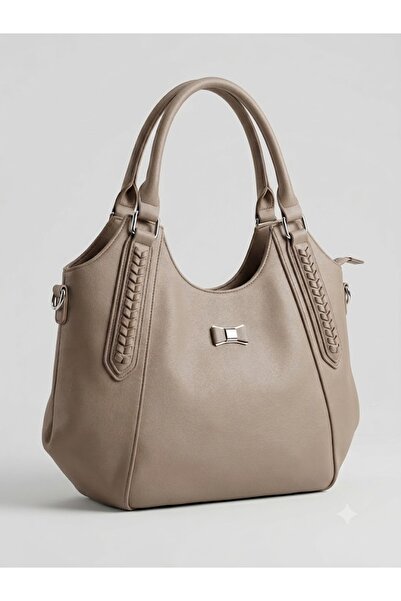 Generic Brand Women's Elegant Beige Shoulder Tote Bag with Zip Closure – Larg...
