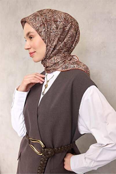Silk Home Cotton Polyester Soft Scarf Mink Tone Floral Patterned Non-Slip Tex...