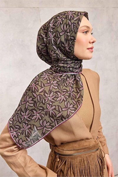 Silk Home وشاح ناعم من القطن والبوليستر بنمط زهور أخضر عسكري غير قابل للانزلا...
