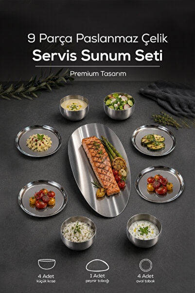 Vienev 9-Piece Stainless Steel Appetizer and Presentation Plate Set, Snack Bo...