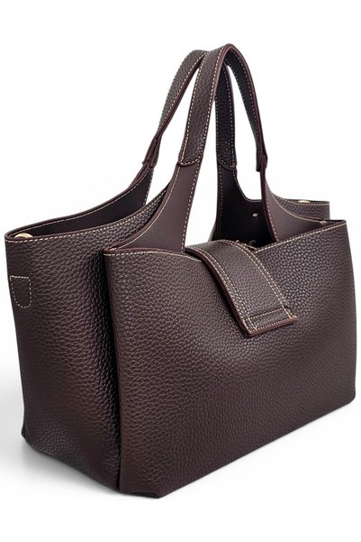 Evident Brown Lock Detailed Soft Textured Multi-Compartment Women's Handbag and Crossbody Shoulder Bag