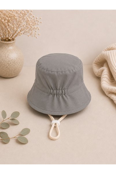 Minimissbaby Gray Gabardine Fabric Baby Girl and Boy Bucket Hat