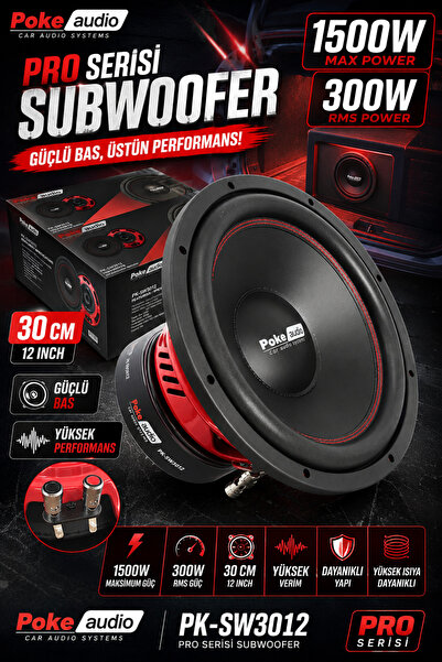 poke audio 30 Cm 1500 Watt 300 Rms Subwoofer Bass Oto Hoparlör Subwoofer SW30...