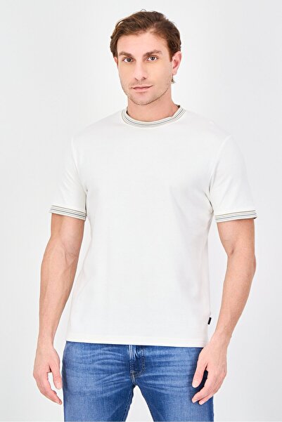 STEEL & JELLY Men Crew Neck Short Sleeve Plain T-shirt, Off White