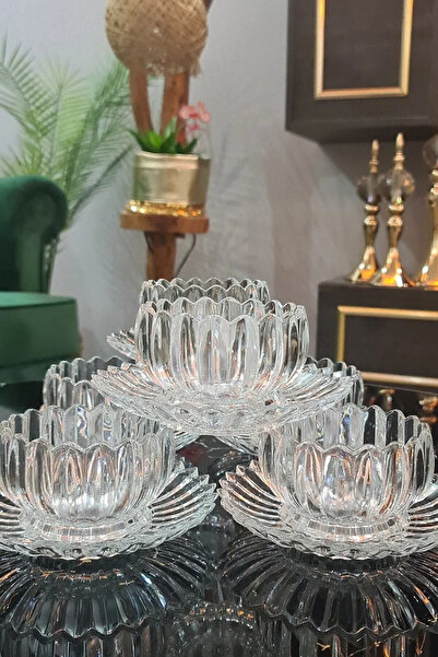 handanca 6 Kişilik Kristal Cam Çerez Tatlı Tabağı Seti (12 Parça)