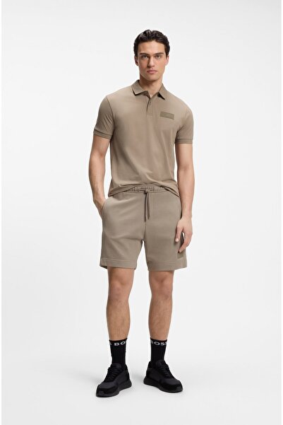 BOSS Erkek Normal Kesim Logo Etiketli Nefes Alabilen Pamuklu Pike Kumaş Kısa Kollu Bej Polo Yaka T-Shirt