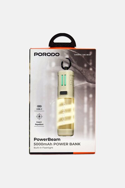 porodo PowerBeam 5000mAh Power Bank With Built-In Flashlight, Khaki