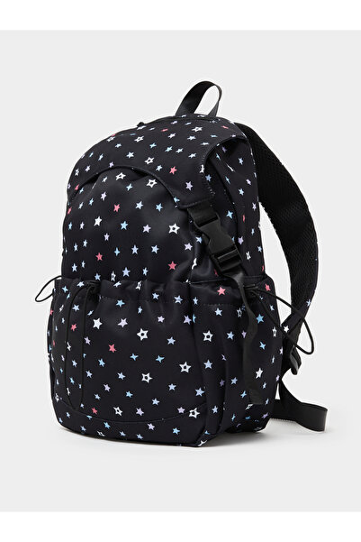 Styli Girls Black Graphic Star Print Backpack