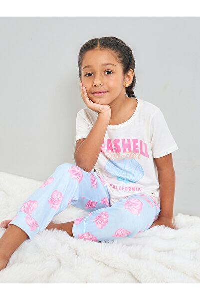 Styli Girls Seashell Print Short Sleeve T-Shirt And Pyjama Set