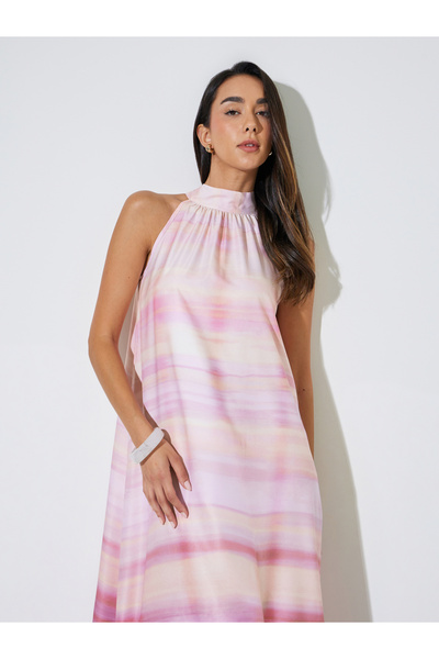 Styli Pink Back Tie Shift Maxi Dress