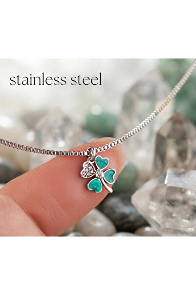 stainless steell سلسلة فولاذية 316L فضية اللون مع حجر الزركون الأخضر، قلادة الحظ