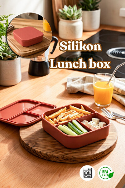 Porsima 34008-1 3 Bölmeli Beslenme Kabı Lunch box Kiremit 14*16cm