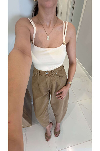 BİRCANÇİL Urta Bej Toka Detaylı Bodysuit