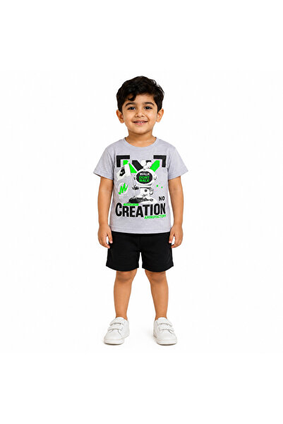 Generic Brand Boys' Summer Astronaut Patterned T-Shirt and Shorts Set
