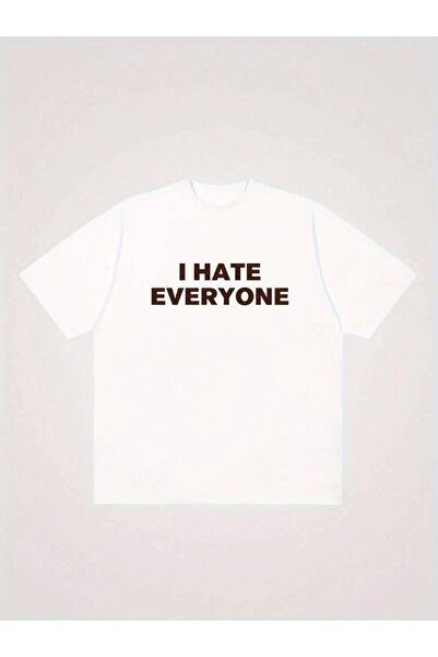 45 BPM تي شيرت رجالي بأكمام قصيرة بطباعة إبداعية "I Hate Everyone"، قميص كاجو...