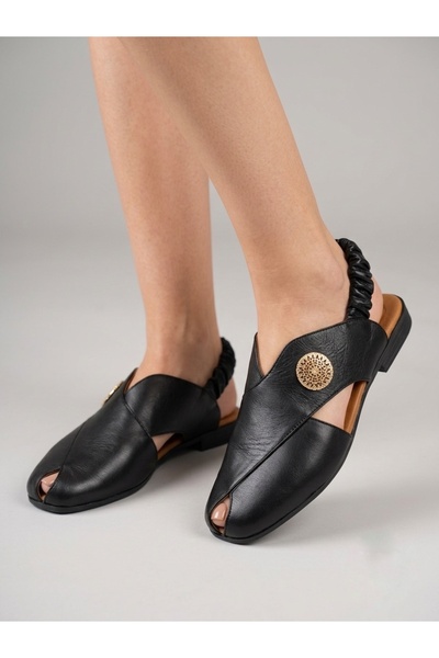 Rüya Shoes صندل نسائي من الجلد الطبيعي مع مشبك مطاطي من الخلف