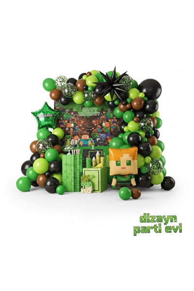 Dizayn Parti Evi Minecraft Temalı Doğum Günü Parti Süsleme Seti – Happy Birth...