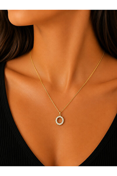 Bymiel Women's Gold Color Zircon Stone Round Ring Stainless Steel Necklace