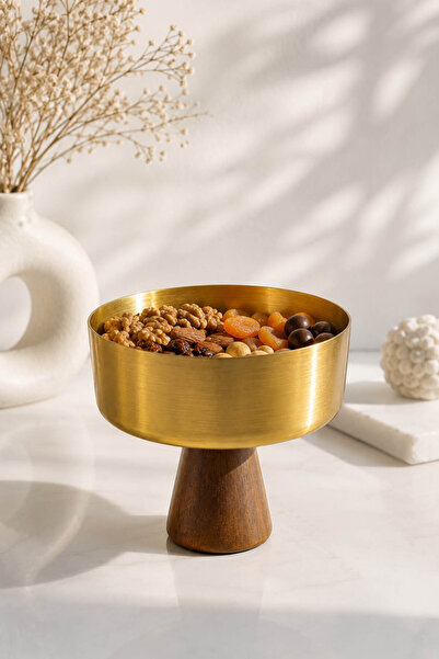 Anadolu Saray Gold Acacia Footed Decorative Presentation Bowl Fruit Bowl Cook...