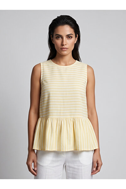 Herry Women's Soft Textured Waist Ruffle Crew Neck Sleeveless Blouse