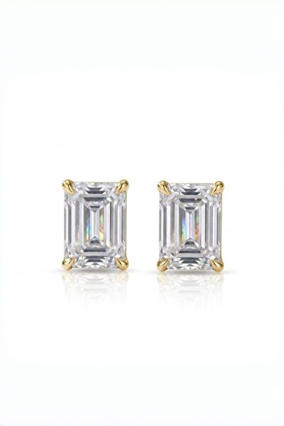 MEETMAY 18K Gold Plated S925 Silver Emerald Cut Moissanite Stud Earrings - 0....
