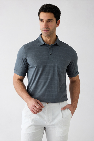 Kiğılı Regular Fit Striped Pocketed Buttoned Polo Collar T-Shirt