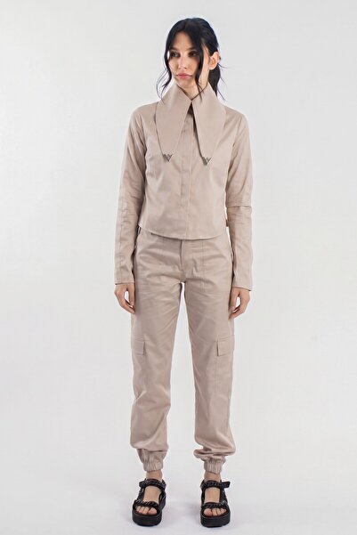 byözlemyazan Cotton Satin Women's Trousers with Cargo Pocket Elastic Cuffs