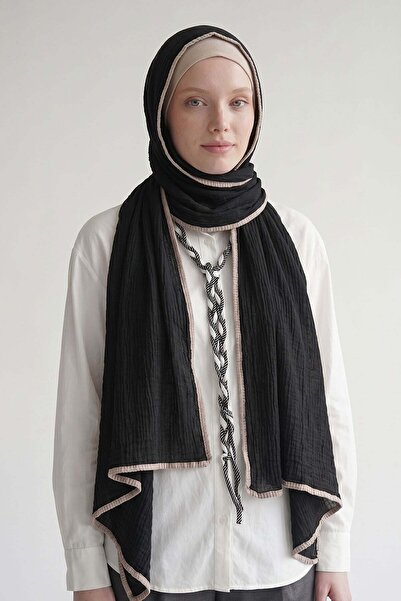 Levidor Black - Beige Basic Muslin Shawl