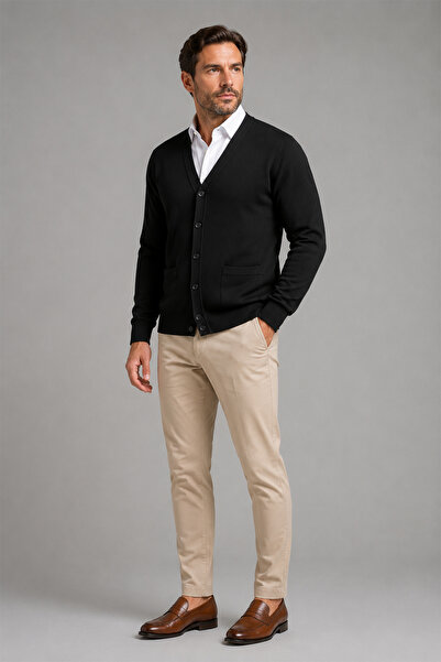 Beyome Men's 100% Cotton V-Neck Buttoned Cardigan-Sweater with Side Pockets, ...