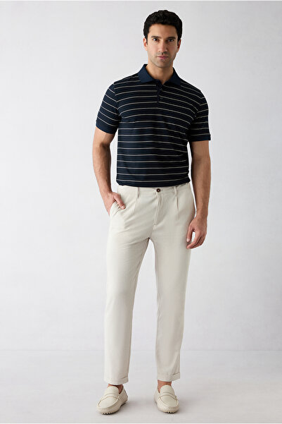 Kiğılı Tapered Fit Linen Blend Side Pocket Pleated Canvas / Chino Trousers