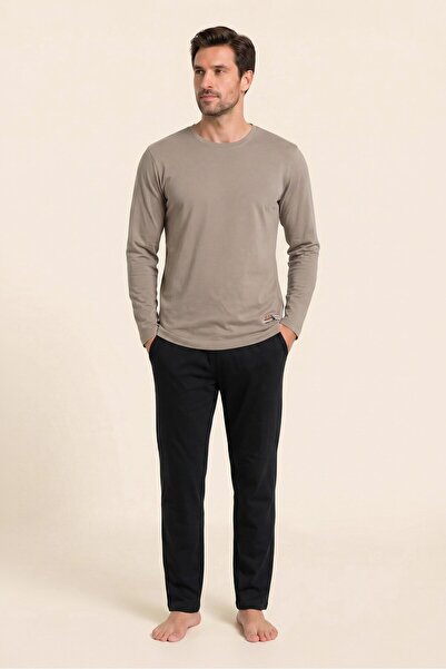 BAYKAR Men's Cotton Crew Neck Long Sleeve Pajama Set 9818 Smoked