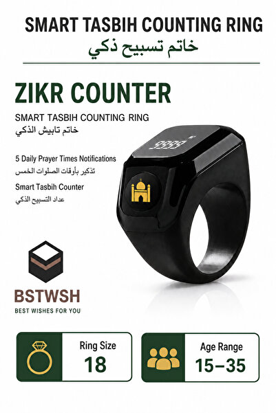 Baytix HOME Smart Tasbih Counting Ring Digital Zikr Counter with 5 Daily Pray...