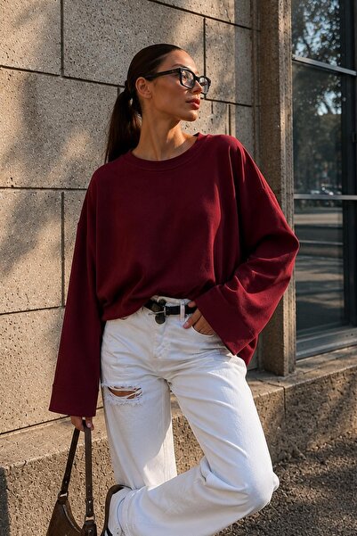 Bipantolon Kadın Bordo Suprem Likralı Oversize T-Shirt