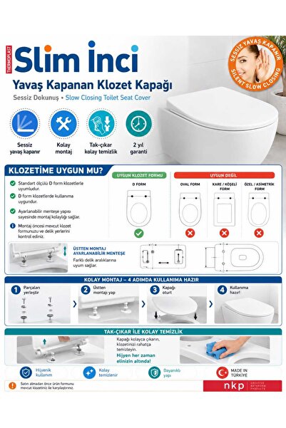 fortexyapı Nkp D Form Yavaş Kapanan Klozet Kapağı Sessiz Kapanır Tak-Çıkar Ko...