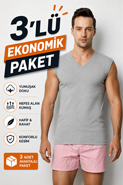 DONEX 2131 3-Pack Combed Cotton Ribbed Sleeveless V-Neck Men's Undershirt