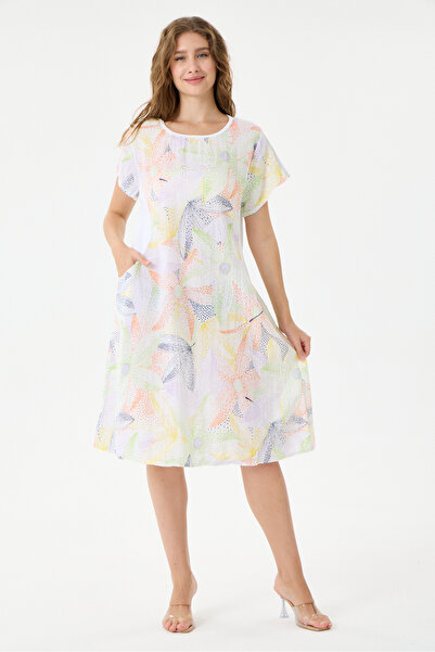 della moor White Italian Floral Patterned Dress with Double Side Pockets 38 -...