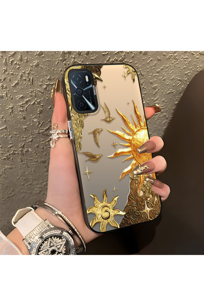 ARTISHELL Oppo A55 4G Uyumlu Altın Güneş Çiçek ve Kuş Temalı Telefon Kılıfı