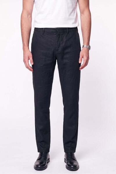 Efor Comfort Fit Elastic Waist 100% Linen Black Trousers P 1215