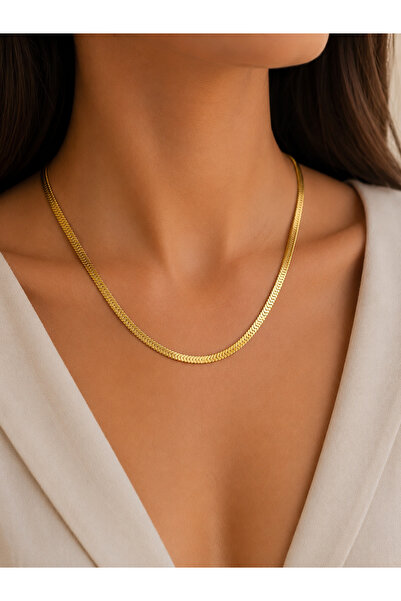 Bymiel Women's Gold Color Herringbone 316L Stainless Steel Chain Necklace 5 mm